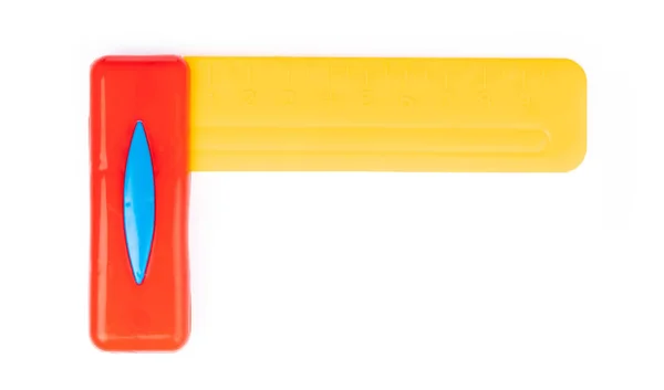 Leksak konstruktion kvadrat linjal isolerad på vit bakgrund — Stockfoto