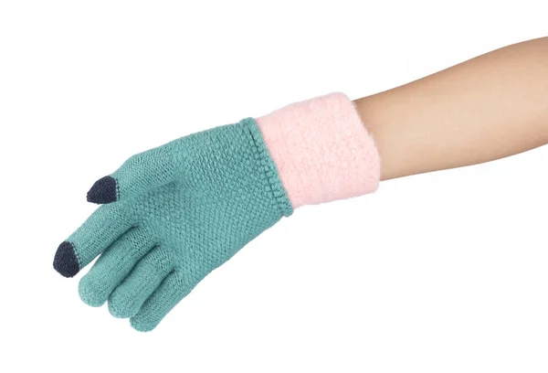 Ruka v teplé vlněné rukavice izolované na bílém pozadí — Stock fotografie