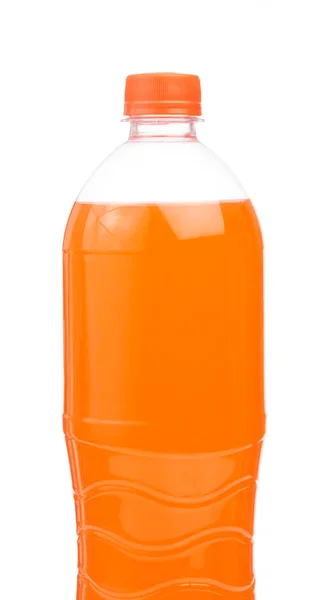 Fles met sinaasappelsap lekker drankje geïsoleerd op achtergrond — Stockfoto