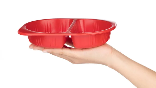 Czerwony plastikowy pojemnik na żywność izolowane na białym tle — Zdjęcie stockowe