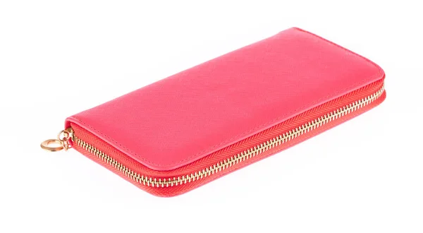 Рожевий шкіряний великий застібчастий гаманець довгий ізольований на білому фоні — стокове фото