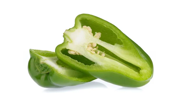 Green jalapenos chili pepper cut in half isolated on white backg — 스톡 사진