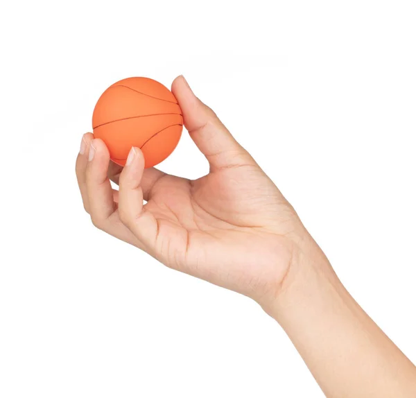 Mão segurando basquete isolado no fundo branco — Fotografia de Stock