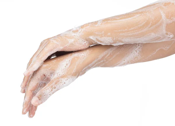 Mycie rąk, czyszczenie rąk na białym tle — Zdjęcie stockowe