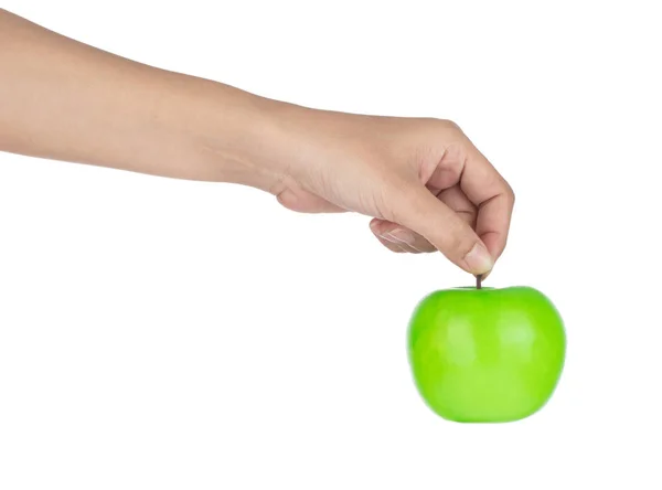 Hand holding Apple for decoration artificial fruit ornaments art — 图库照片