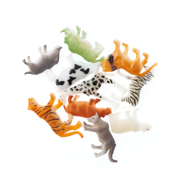 Collection de jouets animaux en plastique isolé sur fond blanc . — Photo