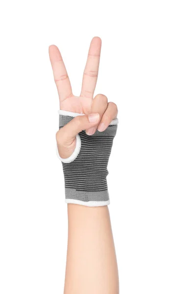 Two fingers up with wrist support isolated on white background — Stok fotoğraf