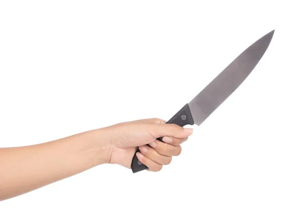 하얀 배경 위에 칼을 집고 있는 모습 — 스톡 사진