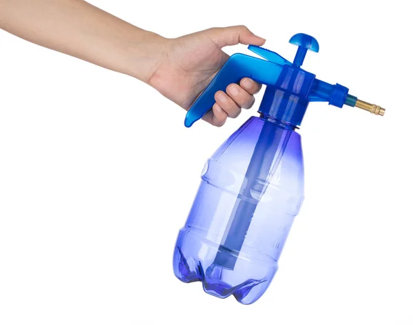 Hand holding Pump bottle sprayer isolated on a white background. — Stock Photo, Image