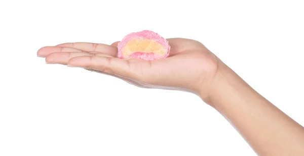 Hand holding Chinese Pastry isolated on white background — 图库照片