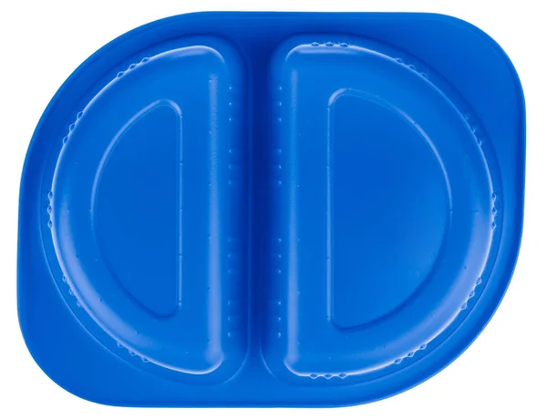 Azul de plástico recipiente de comida isolado no fundo branco — Fotografia de Stock