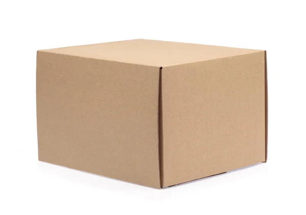 Brown paper box package isolated on white background — 图库照片
