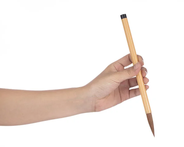 Hand holding A Paint Brush isolated on white background — Stockfoto