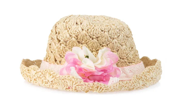 Cappello con fiore isolato su sfondo bianco — Foto Stock