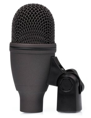 Beyaz arkaplanda izole edilmiş bir yoğunlaştırıcı mikrofon.