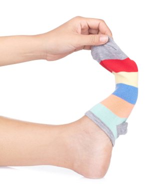 woman wearing short socks isolated on a white background.