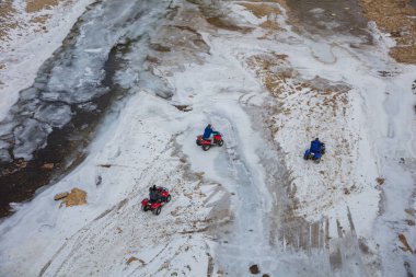 Group of snowmobiles in winter