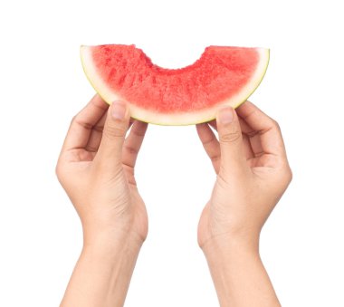 Beyaz arka planda izole edilmiş bir karpuz dilimi.