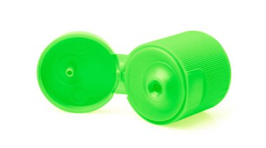 Beyaz arka plan üzerinde izole yeşil plastik şişe kapağı