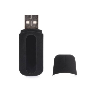 A black of USB flash memory isolated on a white background.
