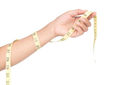 hand holding Measuring tape of the tailor for design isolated on