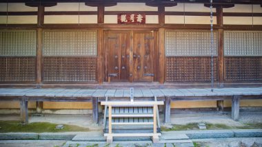 OSAKA, JAPAN - May 12, 2018: Japanese architecture wood door in 