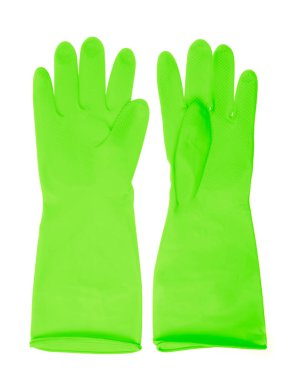 Green plastic gloves isolated on white background