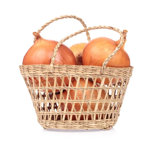 Onion in basket isolated on white background — Stock Photo, Image