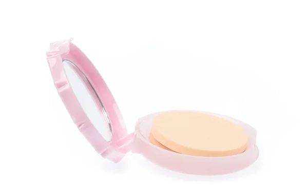 Makeup pulver brun färg i rosa pulver fall som öppnas och p — Stockfoto