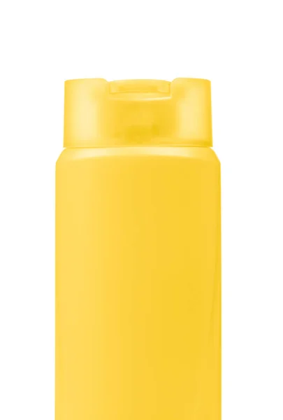 Yellow Plastic bottle of shampoo isolated on white background — Stock Photo, Image
