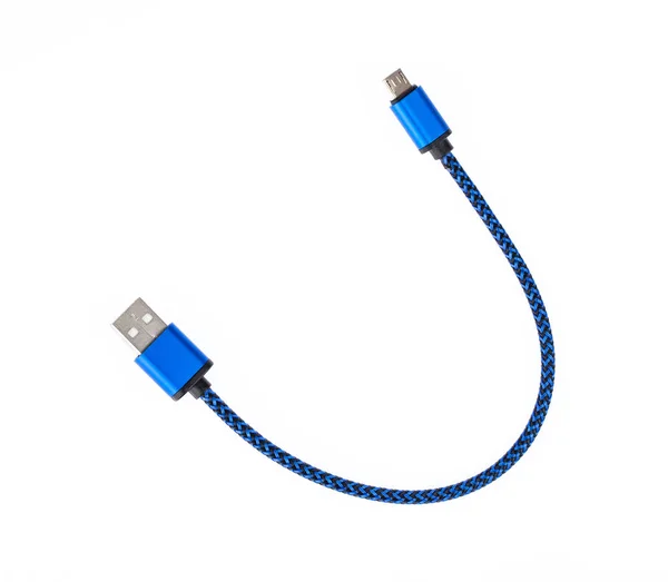 Câble USB bleu isolé sur fond blanc — Photo