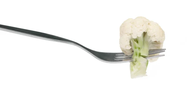 A fork with cauliflower isolated on white background — Stockfoto