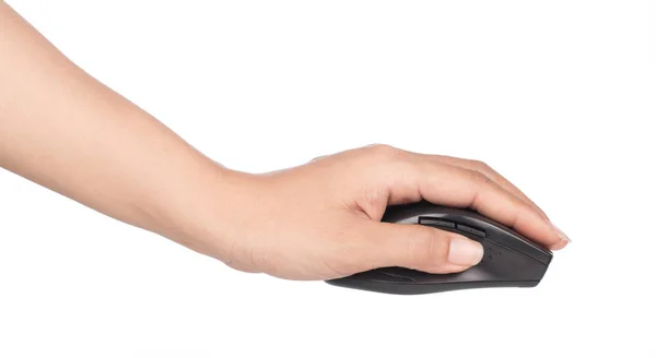 Рука держит беспроводную компьютерную мышь изолированы на белой backgro — стоковое фото