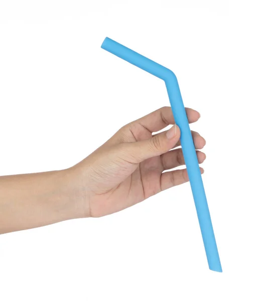 Hand holding straw silicone isolated on white background — ストック写真
