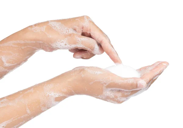 Lavado de manos, manos limpias aisladas sobre fondo blanco —  Fotos de Stock