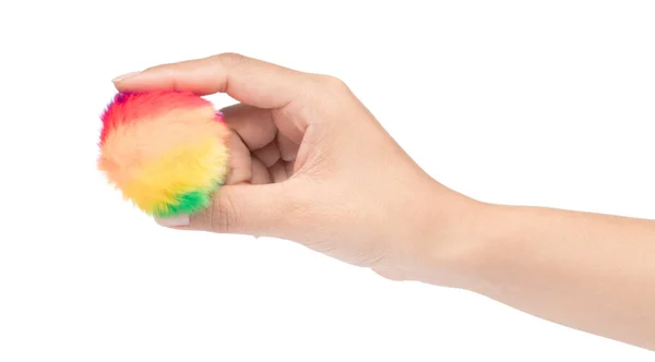 Colorido de bola de pele na mão isolado no fundo branco — Fotografia de Stock