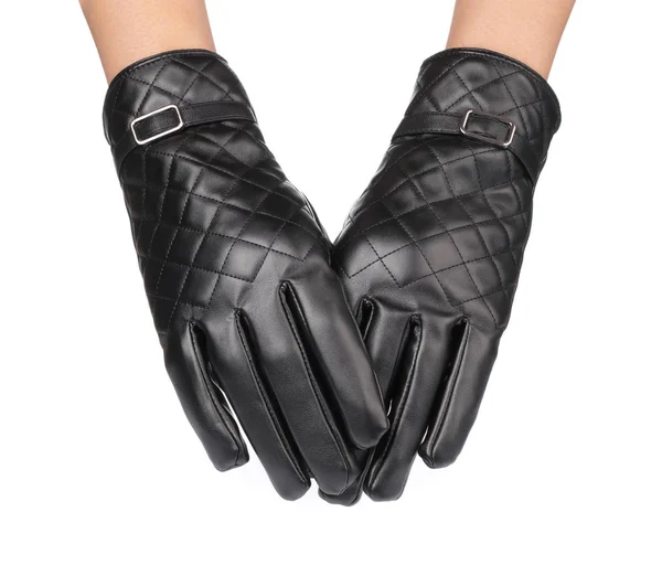 Symbol działania dłoni z czarnymi skórzanymi rękawiczkami zimowymi Izolacja — Zdjęcie stockowe