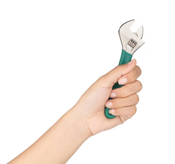 Hand holding Adjustable spanner or adjustable wrench isolated on — 스톡 사진