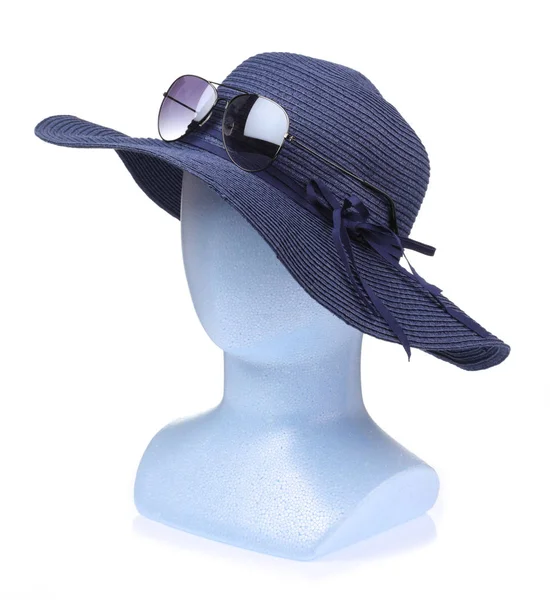 Summer female hat on mannequin head isolated on white background — Stock Photo, Image