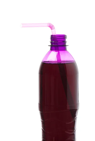 Refreshing grape drink in plastic bottle isolated on white backg — Stok fotoğraf