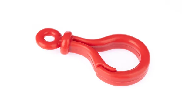 Red carabiner plastic isolated on white background — ストック写真