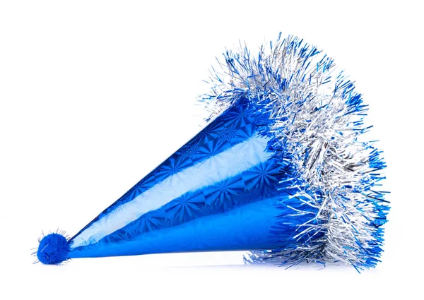 하얀 배경에 고립된 파티 모자의 푸른 색깔 — 스톡 사진