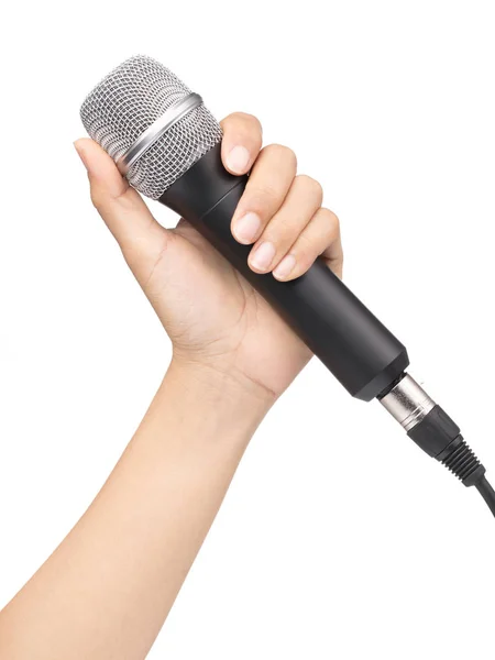 Hand holding Microphone isolated on white background — Stock Photo, Image