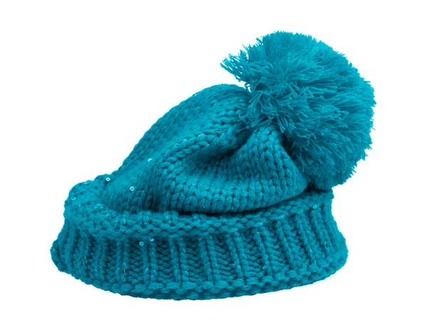 Nuovo cappello in lana lavorato a maglia con Pom Pom isolato su sfondo bianco — Foto Stock