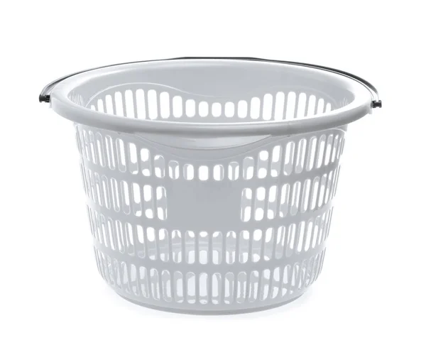 A grey laundry basket isolated on white background — Stockfoto