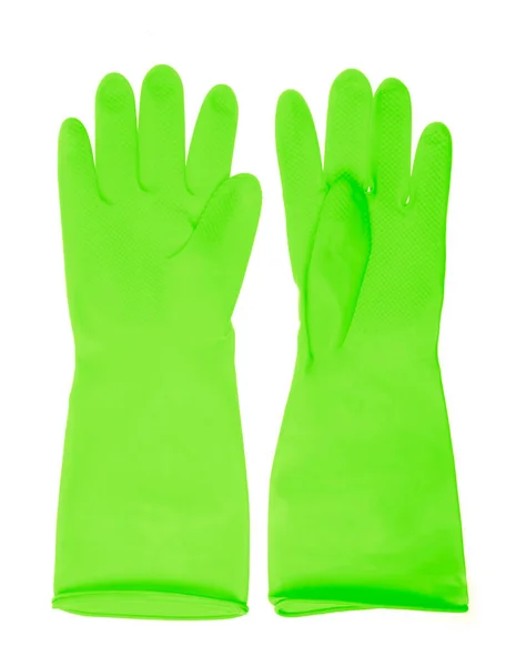 Gants en plastique vert isolés sur fond blanc — Photo