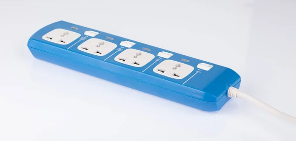 Blue socket electric power bar on white background — Stock Photo, Image