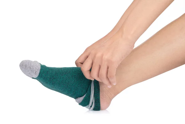Close Wearing Sock Leg — Stock Photo, Image