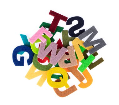 Set Alphabet is made of felt isolated on white background. 