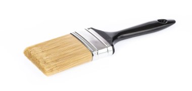 paintbrush with black plastic handle isolated on white backgroun